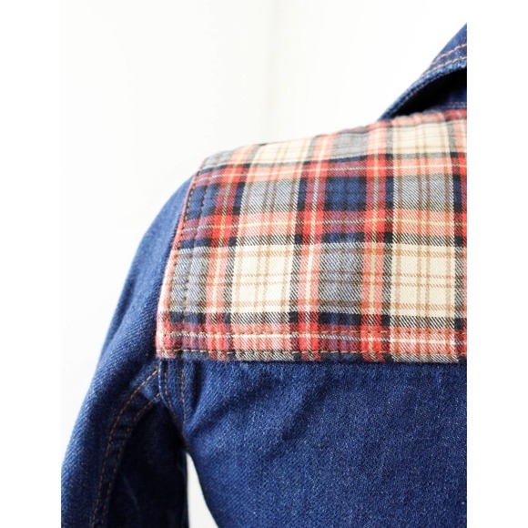 Madewell Denim Jean Plaid Insert Trucker Jacket Size XXS 2XS Cropped Fall - Picture 8 of 8
